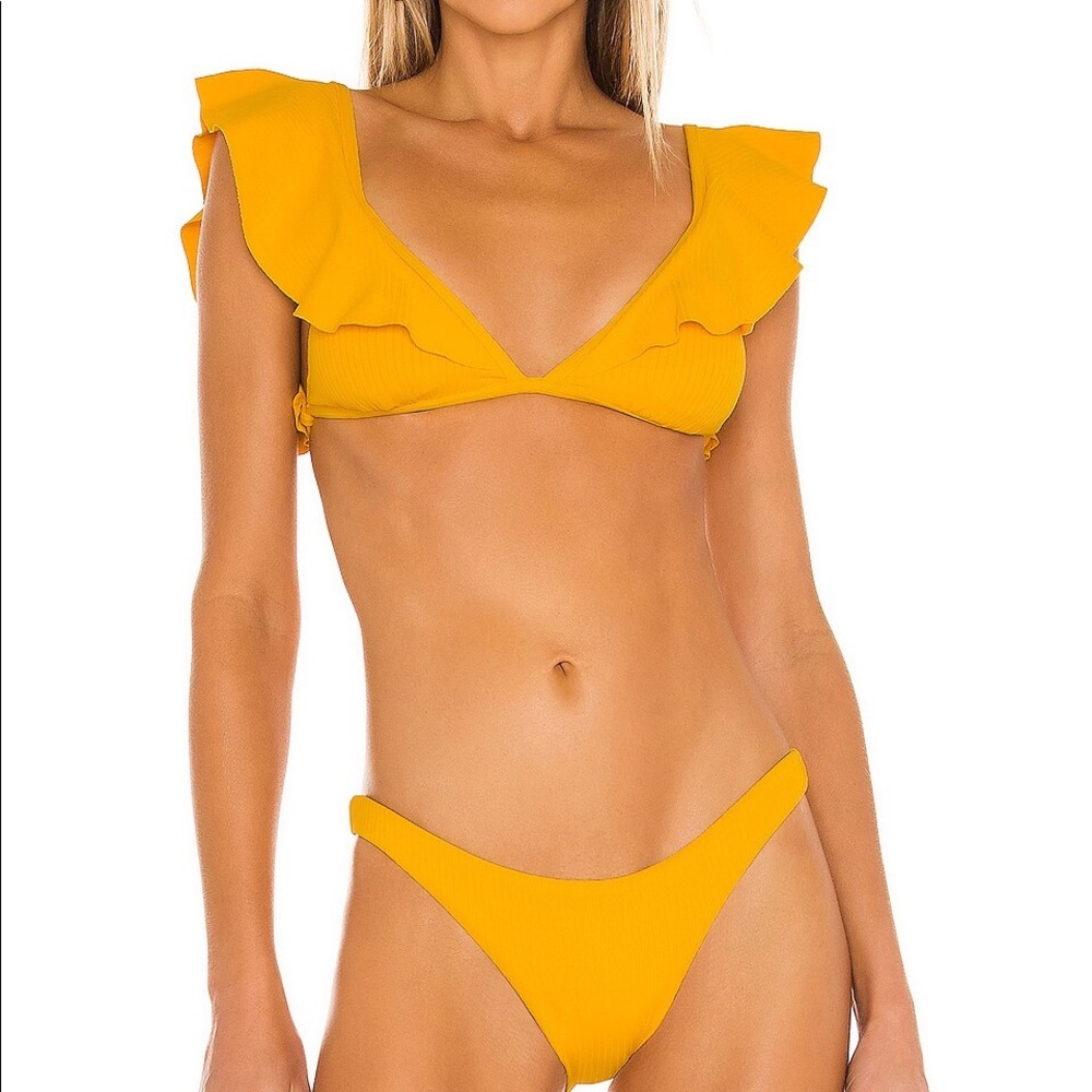 Eberjey Alta Mare Ruffle Bikini Set XS Yellow Gold